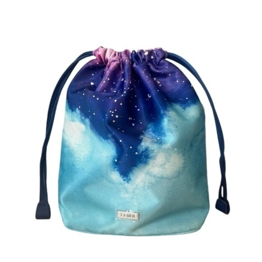 NEW La‎ Mer Blue Cosmetic Drawstring Zip Bags X 2 Bundle